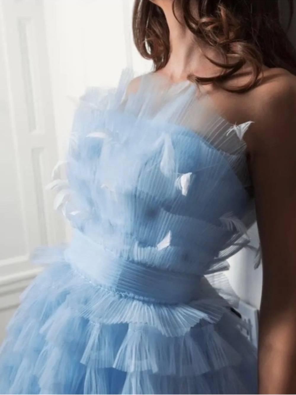 Mac Duggal 20529 Powder Blue Feather Strapless Tulle Fit & Flare Dress NWT 12 - Picture 4 of 16